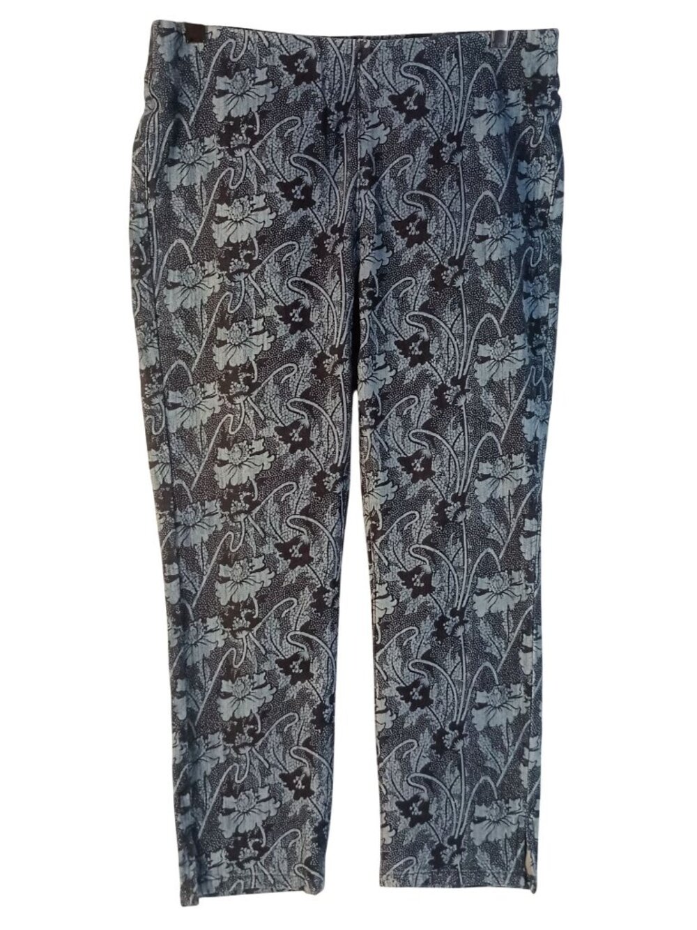 Soft Surroundings Shadow Floral Pull On Jeans Womens M High Rise Cropped